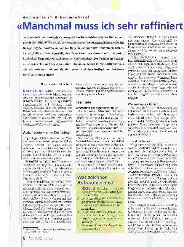 Vorschauseite 1: Manchmal muss ich sehr raffiniert vorgehenAutonomie im Hebammenberuf