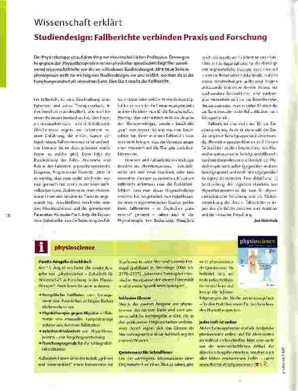 Vorschauseite 1: Wissenschaft erklärt Studiendesign: Fallberichte verbinden Praxis und Forschung