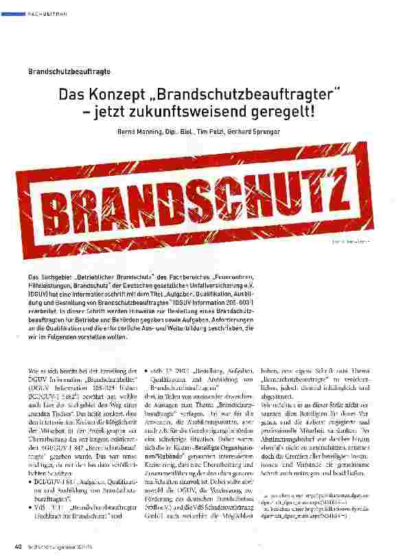 Vorschauseite 1: Das Konzept „Brandschutzbeauftragter - jetzt zukunftsweisend geregelt!
