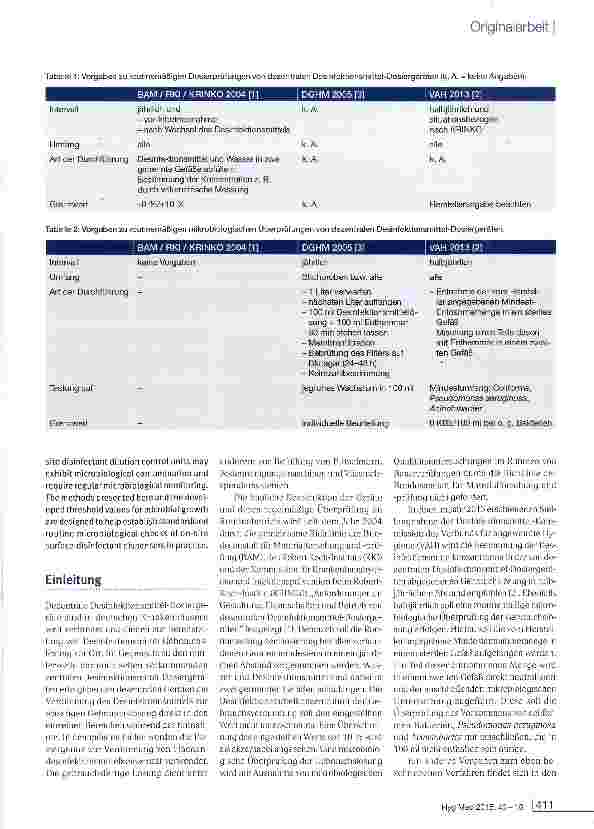 Vorschauseite 2: Testung von Desinfektionsmittel-lösungen aus dezentralen Desinfektionsmittel-Dosiergeräten -Vorschlag für eine praxisnahe Methode zur Routinetestung