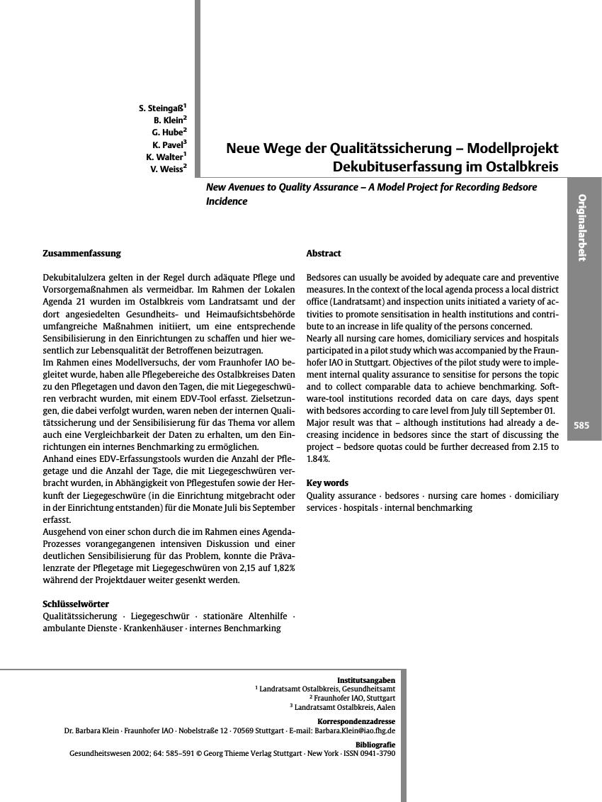 Vorschauseite 1: Neue Wege der Qualitätssicherung - Modellprojekt Dekubituserfassung im Ostalbkreis