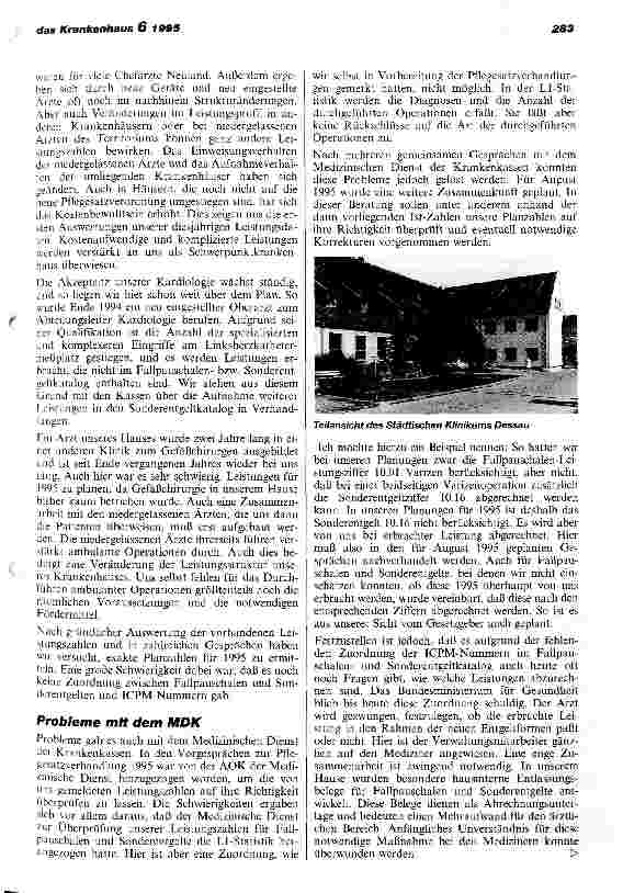 Vorschauseite 2: 100 Tage BPlfV 1995 - eine Bilanz nicht ohne Probleme Erfahrungen aus dem Städtischen Klinikum Dessau