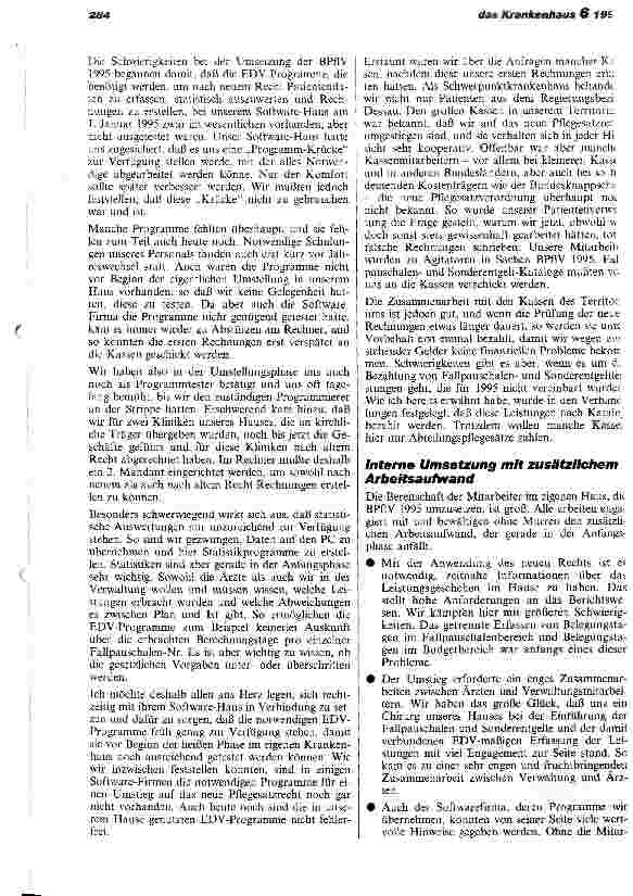Vorschauseite 3: 100 Tage BPlfV 1995 - eine Bilanz nicht ohne Probleme Erfahrungen aus dem Städtischen Klinikum Dessau