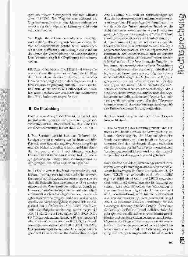 Vorschauseite 2: Zum Anspruch des Heimträgers auf Entgelt für Verpflegung bei Verabreichung von der gesetzlichen Krankenversicherung finanzierter SondennahrungBGB § 615 Satz 2; HeimG § 5 Abs. 7; S…