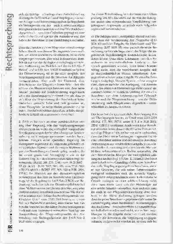 Vorschauseite 3: Zum Anspruch des Heimträgers auf Entgelt für Verpflegung bei Verabreichung von der gesetzlichen Krankenversicherung finanzierter SondennahrungBGB § 615 Satz 2; HeimG § 5 Abs. 7; S…