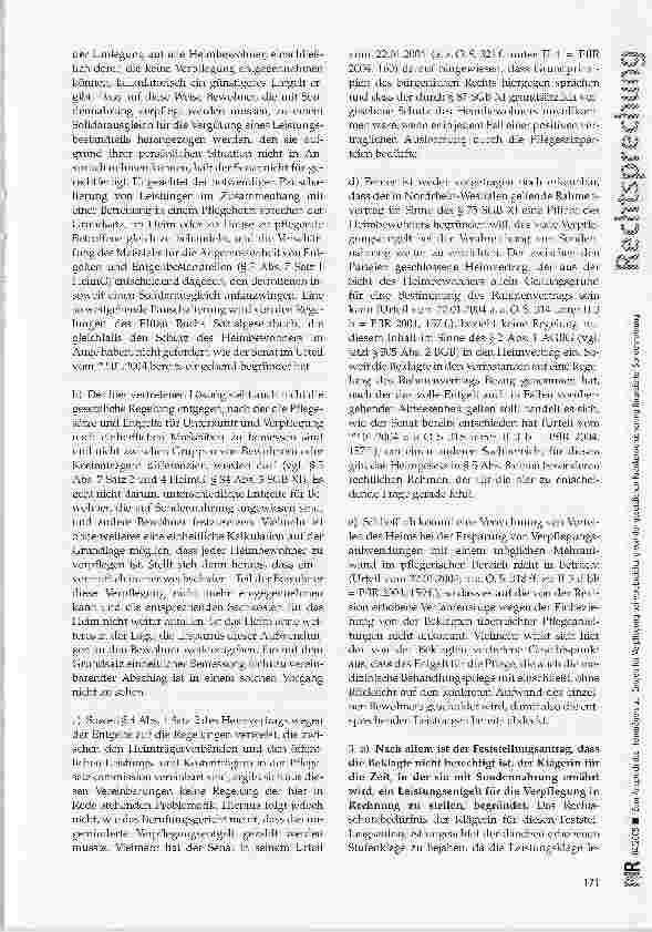 Vorschauseite 4: Zum Anspruch des Heimträgers auf Entgelt für Verpflegung bei Verabreichung von der gesetzlichen Krankenversicherung finanzierter SondennahrungBGB § 615 Satz 2; HeimG § 5 Abs. 7; S…