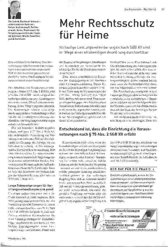 Vorschauseite 1: Mehr Rechtsschutz für Heime