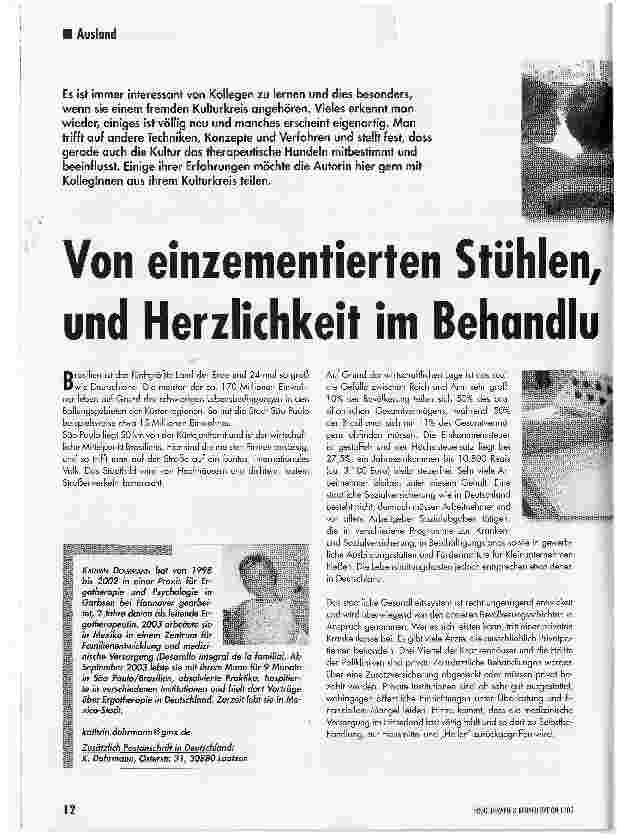 Vorschauseite 1: Von einzementierten Stühlen, Bobath in Brasilien und Herzlichkeit im Behandlungsraum