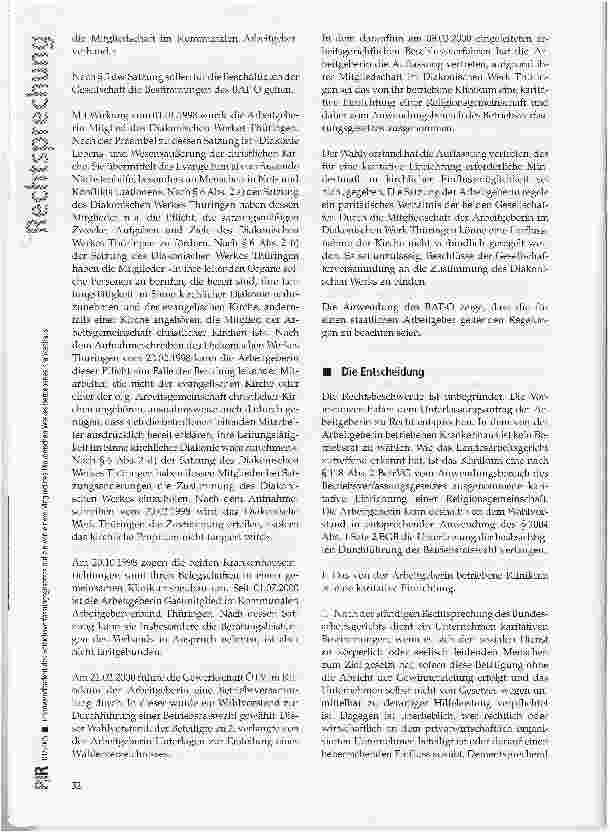 Vorschauseite 2: Unanwendbarkeit des Betriebsverfassungsgesetzes auf ein von einem Mitglied des Diakonischen Werkes betriebenes Krankenhaus