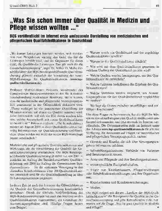 Vorschauseite 1: Was Sie schon immer über Qualität in Medizin und Pflege wissen wollten...