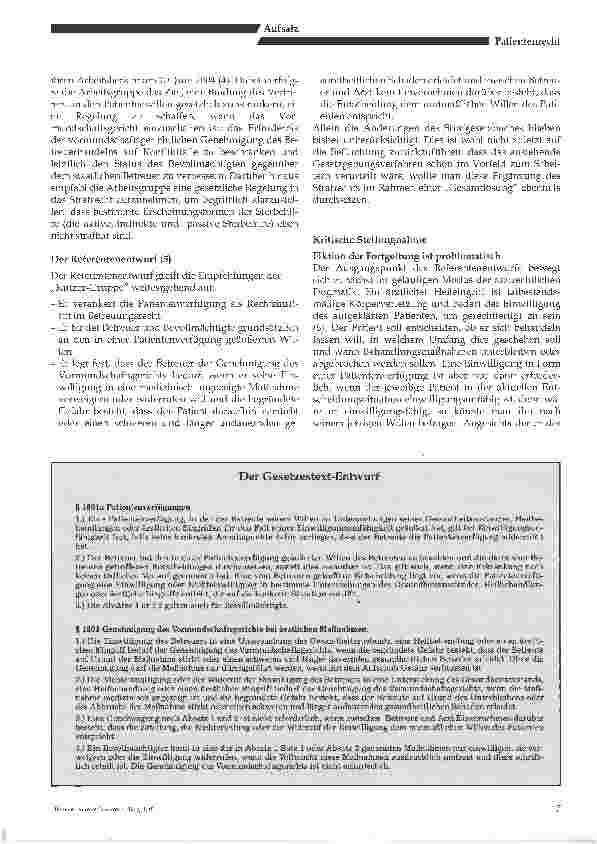 Vorschauseite 1: Der Referentenentwurf des Dritten Betreuungsrechts Änderungsgesetzes- Sterbehilfe zwischen Selbstbestimmung und (Zwangs-?) Fürsorge! -