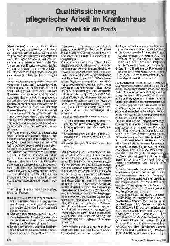 Vorschauseite 1: Qualitätssicherung pflegerischer Arbeit im Krankenhaus, ein Modell für die Praxis