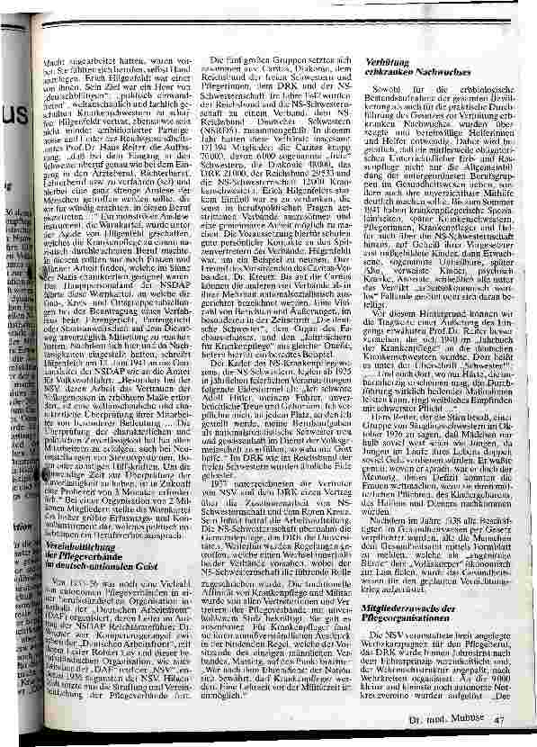 Vorschauseite 2: Krankenpflege im Nazionalsozialismus //// Die Bedeutung der Krankenpflege für den nationalsozialistischen Vernichtungskrieg