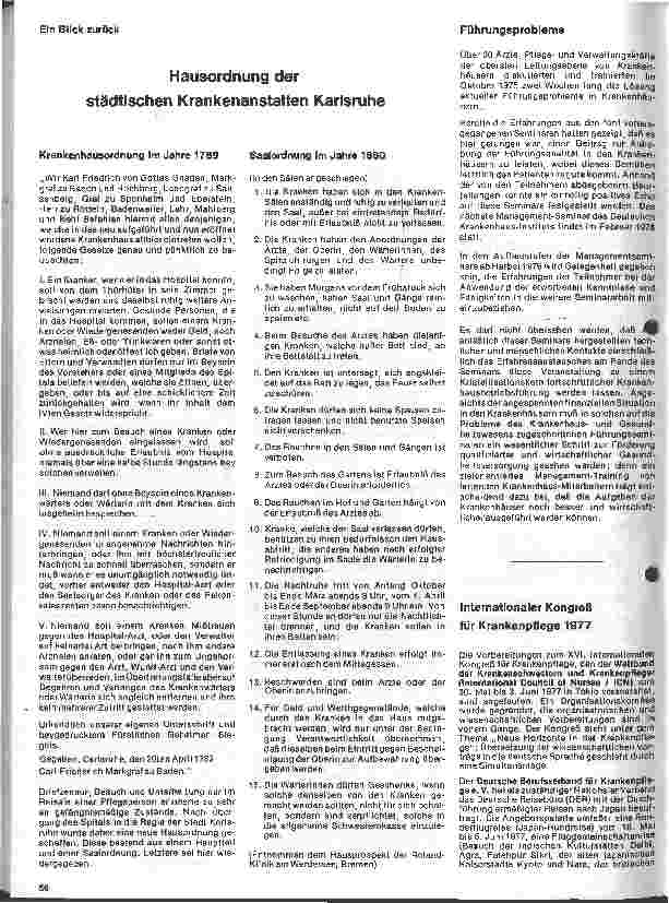 Vorschauseite 1: Hausordnung der städtischen Krankenanstalten Karlsruhe Ein Blick zurück