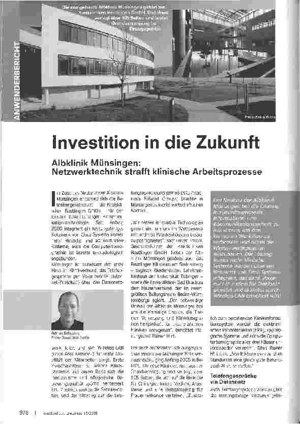 Vorschauseite 1: Investition in die ZukunftAlbklinik Münsingen: Netzwerktechnik strafft klinische Arbeitsprozesse