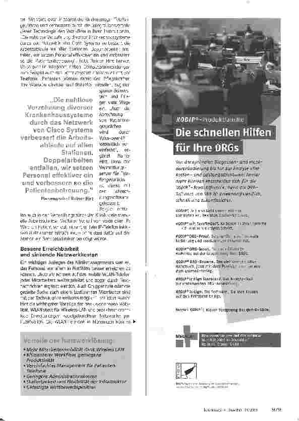 Vorschauseite 2: Investition in die ZukunftAlbklinik Münsingen: Netzwerktechnik strafft klinische Arbeitsprozesse