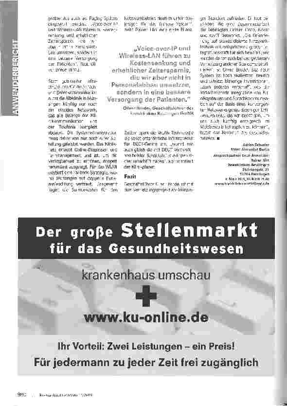 Vorschauseite 3: Investition in die ZukunftAlbklinik Münsingen: Netzwerktechnik strafft klinische Arbeitsprozesse