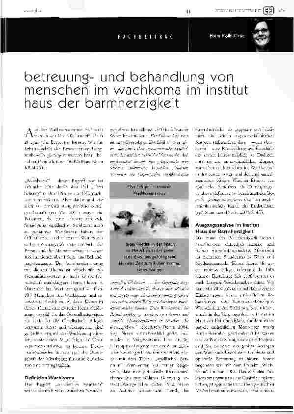 Vorschauseite 1: betreuungund behandluns von menschen im wachkoma im institut haus der barmherzigkeit