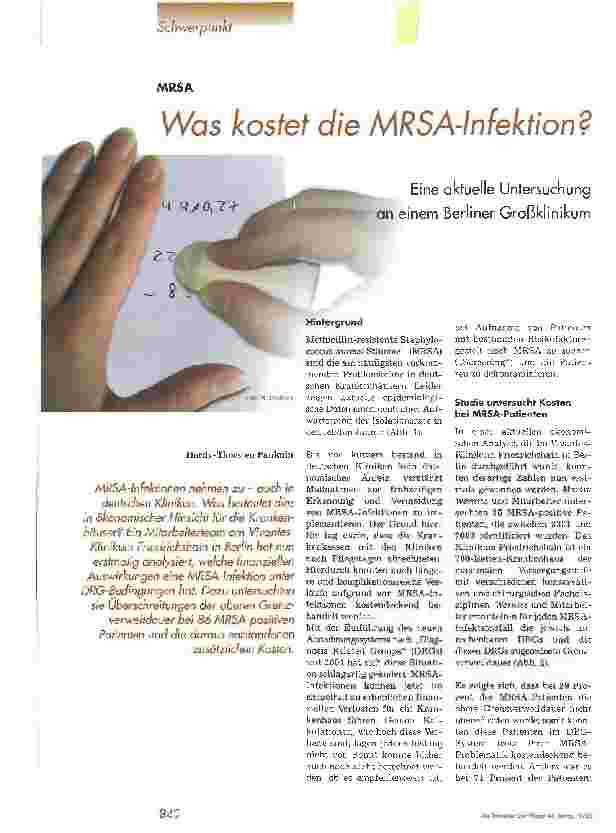 Vorschauseite 1: Was kostet die MRSA-Infektion? Eine aktuelle Untersuchung an einem Berliner Großklinikum