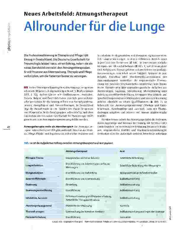 Vorschauseite 1: Neues Arbeitsfeld: Atmungstherapeut Allrounder für die Lunge