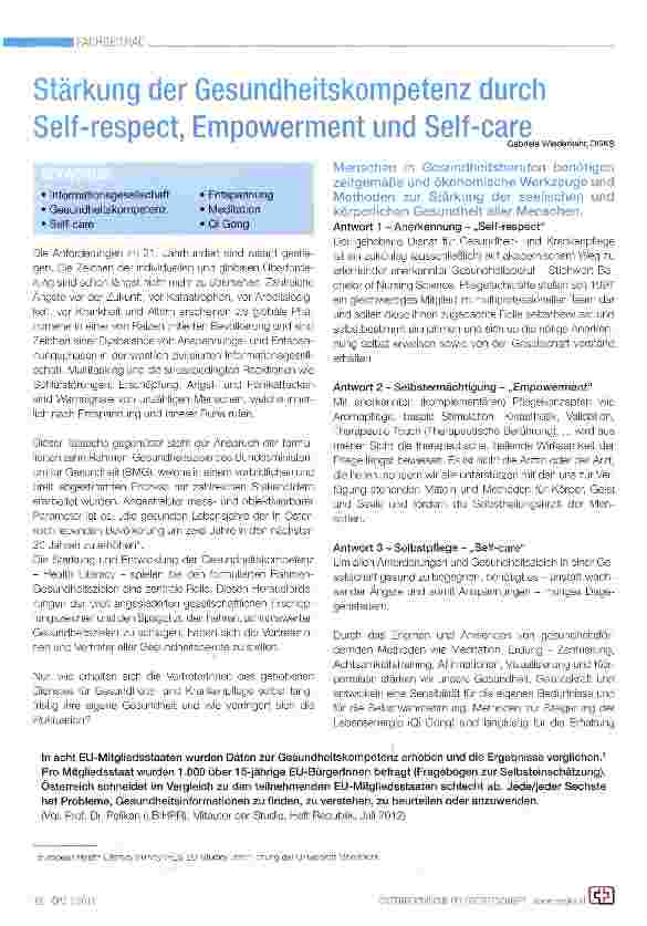 Vorschauseite 1: Stärkung der Gesundheitskompetenz durch Self-respect, Empowerment und Self-care