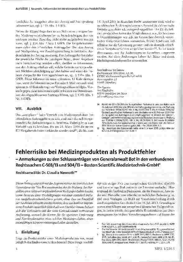 Vorschauseite 1: Fehlerrisiko bei Medizinprodukten als Produktfehler