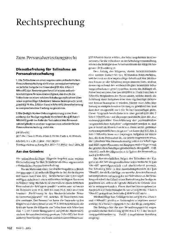 Vorschauseite 1: Dienstbefreiung für Teilnahme an Personalratsschulung