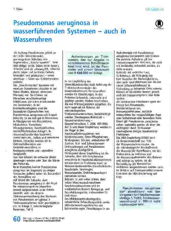 Vorschauseite 1: Pseudomonas aeruginosa in wasserführenden Systemen - auch in Wasseruhren