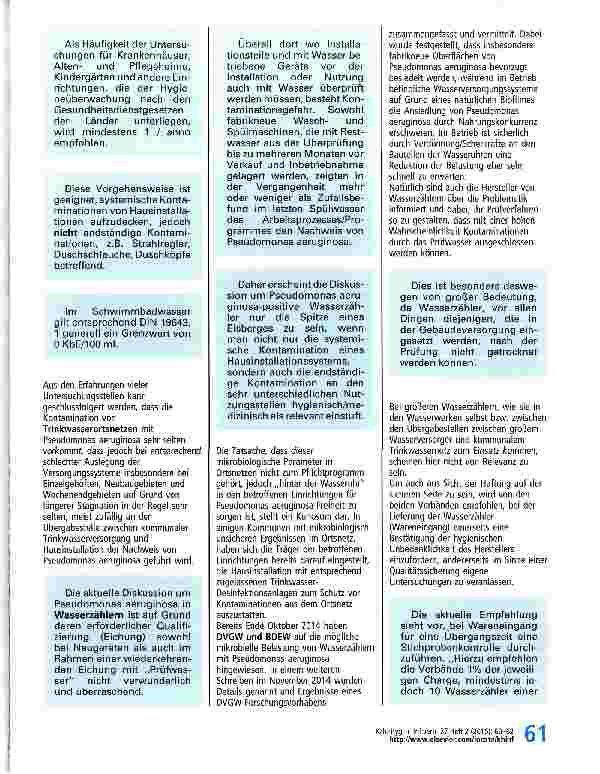 Vorschauseite 2: Pseudomonas aeruginosa in wasserführenden Systemen - auch in Wasseruhren