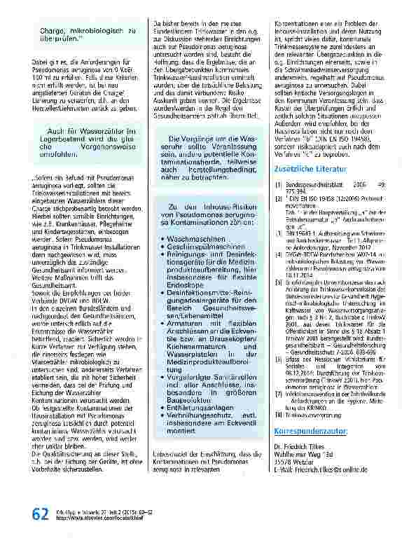Vorschauseite 3: Pseudomonas aeruginosa in wasserführenden Systemen - auch in Wasseruhren