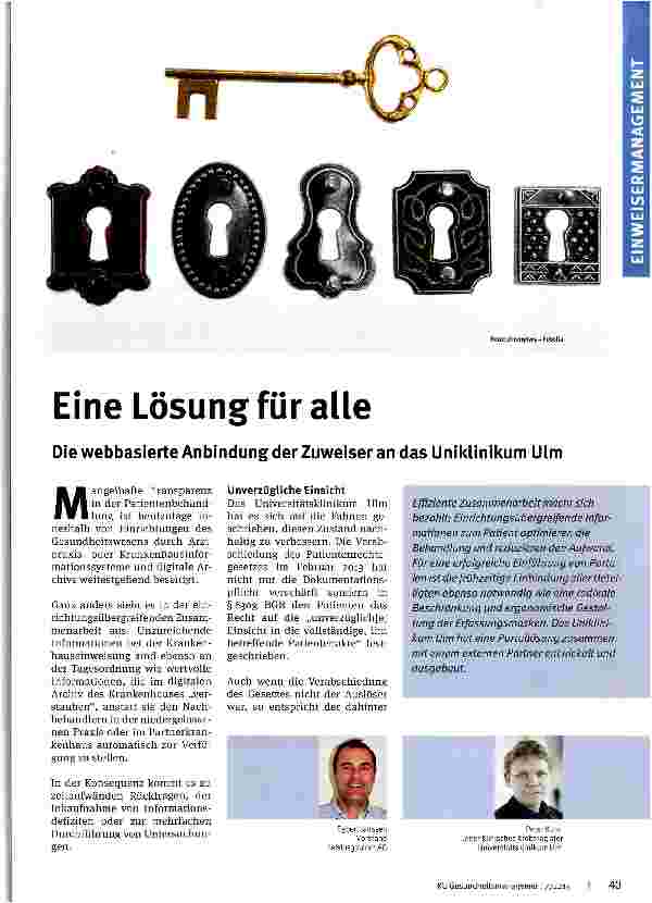 Vorschauseite 1: Eine Lösung für alle Die webbasierte Anbindung der Zuweiser an das Uniklinikum Ulm