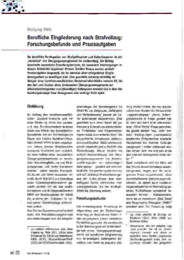 Vorschauseite 1: Berufliche Eingliederung nach Strafvollzug: Forschungsbefunde und Praxisaufgaben