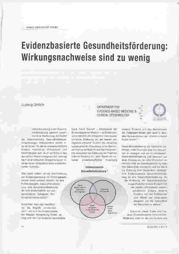 Vorschauseite 1: Evidenzbasierte Gesundheitsförderung Wirkungsnachweise sind zu wenig