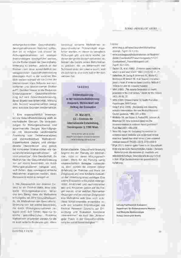 Vorschauseite 2: Evidenzbasierte Gesundheitsförderung Wirkungsnachweise sind zu wenig