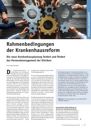 Vorschauseite 1: Rahmenbedingungen der Krankenhausreform Die neue Krankenhausplanung fordert und fördert das Personalmanagement der Kliniken