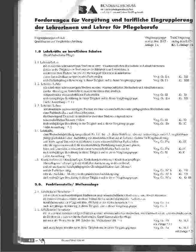 Vorschauseite 1: Forderungen für Vergütung und tarifliche Eingruppierung der Lehrerinnen und Lehrer für Pflegeberufe