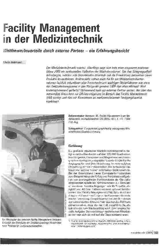 Vorschauseite 1: Facility Management in der Medizintechnik