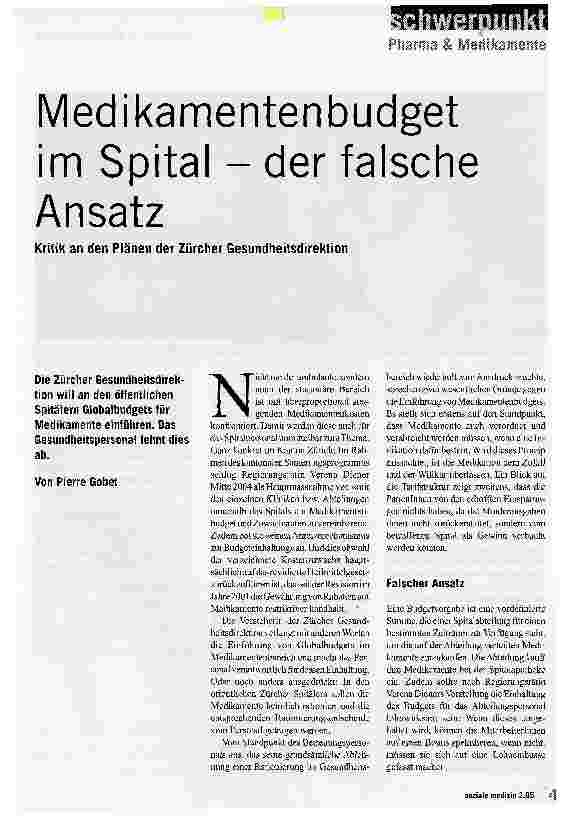 Vorschauseite 1: Medikamentenbudget im Spital - der falsche Ansatz