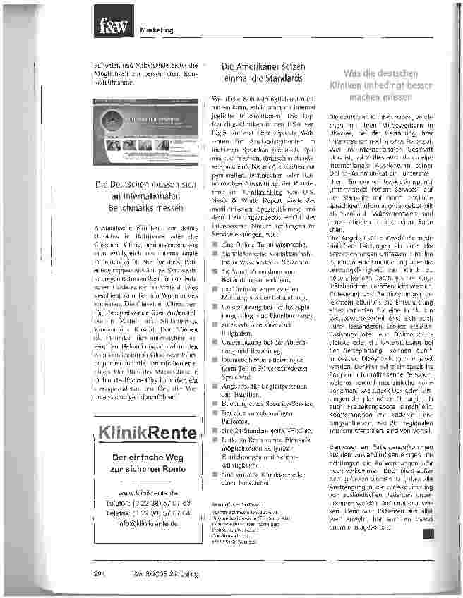 Vorschauseite 5: Die deutschen Kliniken vernachlässigen das InternetZur Akquisition ausländischer Patienten wird das Kommunikationsinstrument kaum genutzt