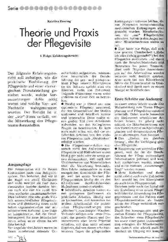 Vorschauseite 1: Theorie und Praxis der Pflegevisite 6. Folge: Der Erfahrungsbericht