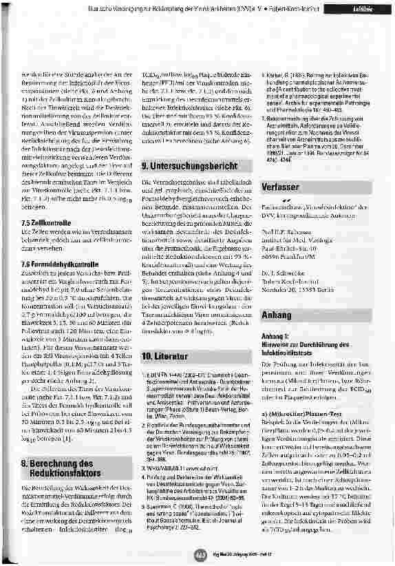 Vorschauseite 4: Leitlinie der Deutschen Vereinigung zur Bekämpfung der Viruskrankheiten (DW) e. V. und des Robert Koch-Instituts (RKI) zur Prüfung von chemischen Desinfektionsmitteln auf Wirksamk…