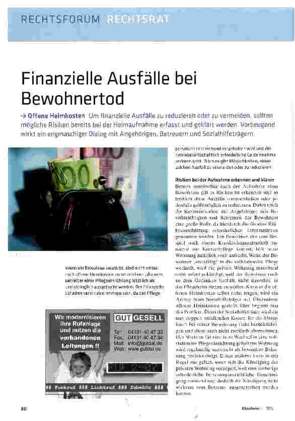 Vorschauseite 1: Finanzielle Ausfälle bei Bewohnertod