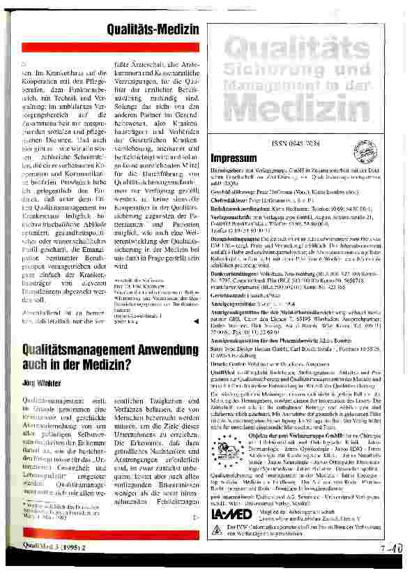 Vorschauseite 1: Qualitätsmanagment Anwendung auch in der Medizin?
