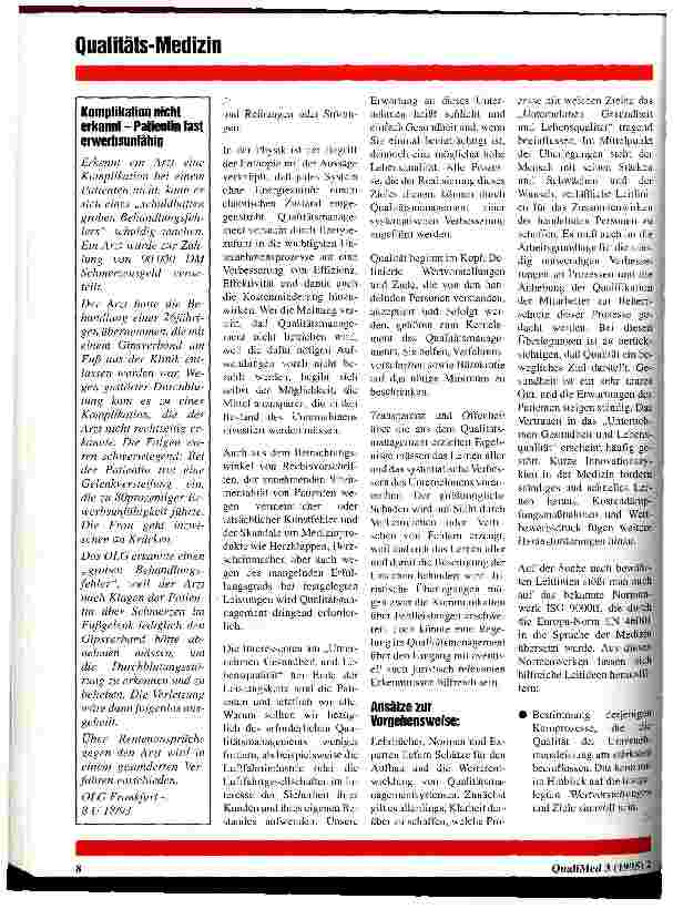 Vorschauseite 2: Qualitätsmanagment Anwendung auch in der Medizin?