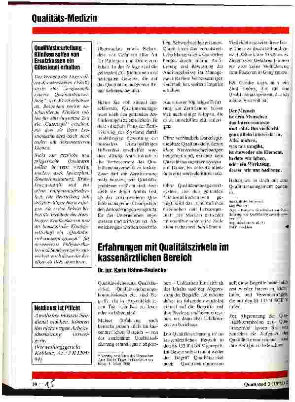 Vorschauseite 4: Qualitätsmanagment Anwendung auch in der Medizin?