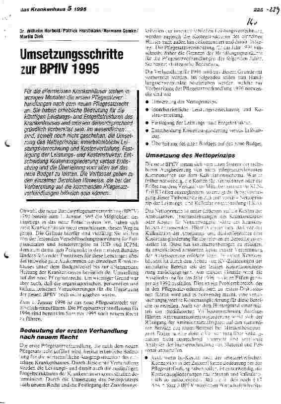 Vorschauseite 1: Umsetzungsschritte zur BPflV 1995