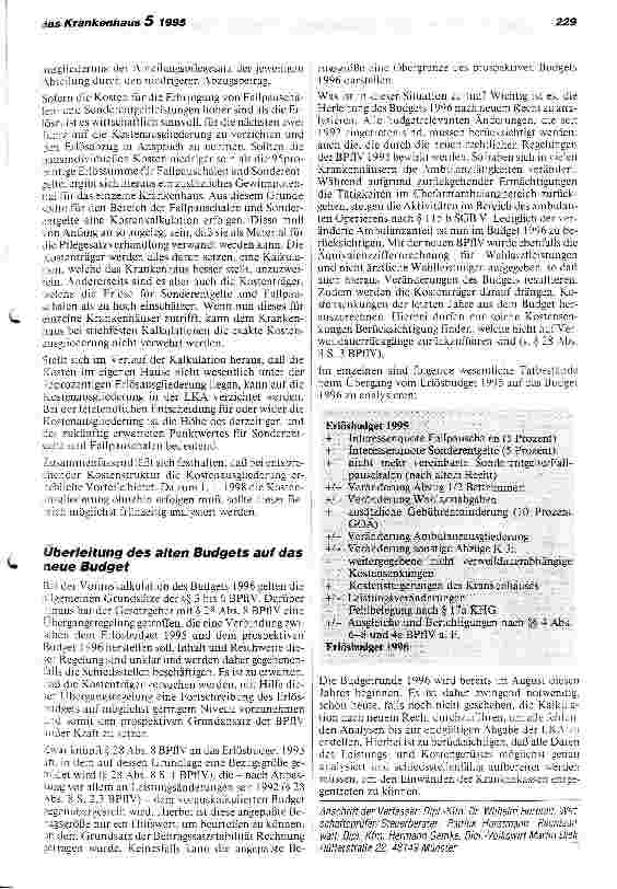 Vorschauseite 5: Umsetzungsschritte zur BPflV 1995
