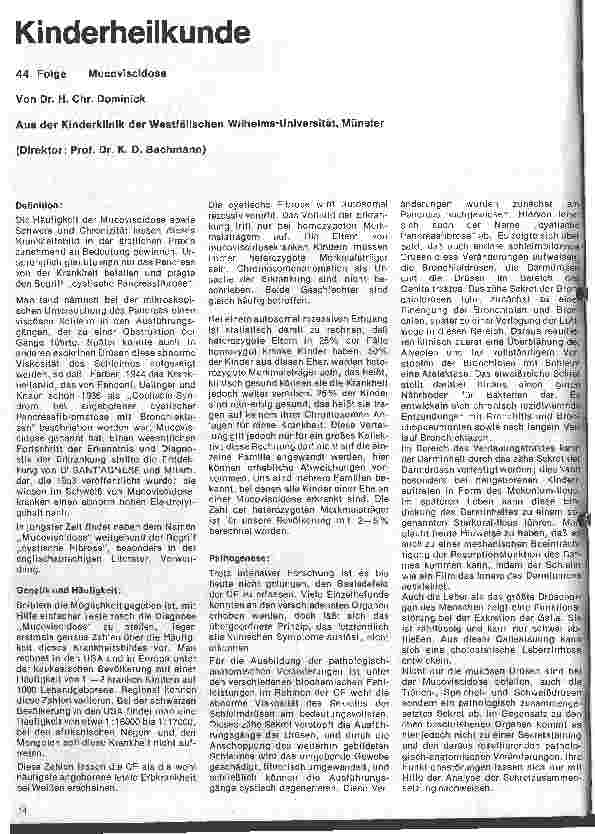 Vorschauseite 1: Kinderheilkunde 44.Folge: Mucoviscidose