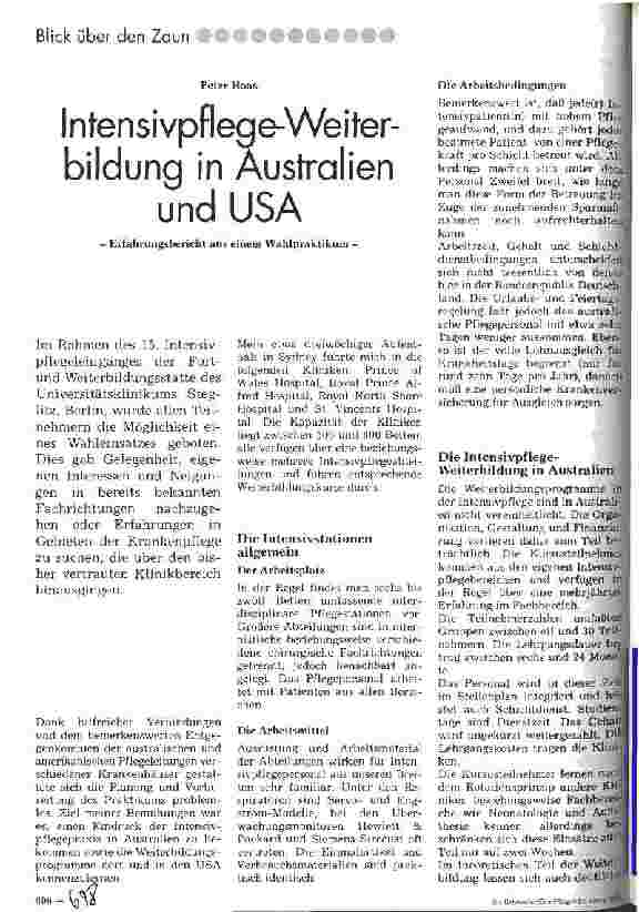 Vorschauseite 1: Intensivpflege-Weiterbildung in Australien und USA Erfahrungsbericht aus einem Wahlpraktikum
