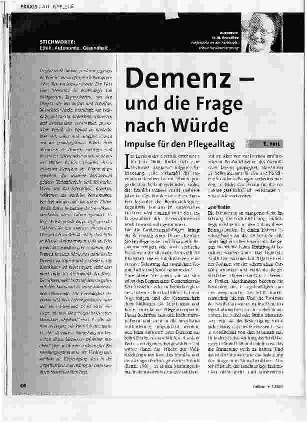 Vorschauseite 1: Demenzund die Frage nach Würde